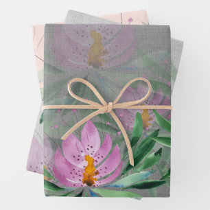 Flowers Bloom Violet Watercolor Monogrammed Wrapping Paper Sheet