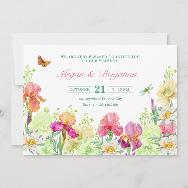 Flowers bloom wedding  invitation (Front)
