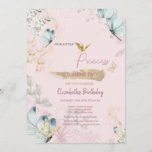  Flowers Blue Butterflies Pink Birthday  Invitation