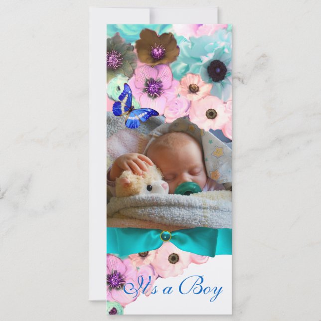 FLOWERS ,BLUE BUTTERFLY BABY SHOWER PHOTO TEMPLATE (Front)