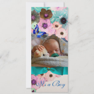 FLOWERS ,BLUE BUTTERFLY BABY SHOWER PHOTO TEMPLATE