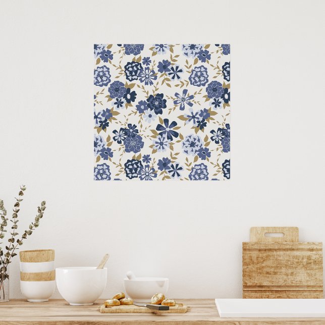 Flowers Blue Vine Botanical Art Print (Kitchen)