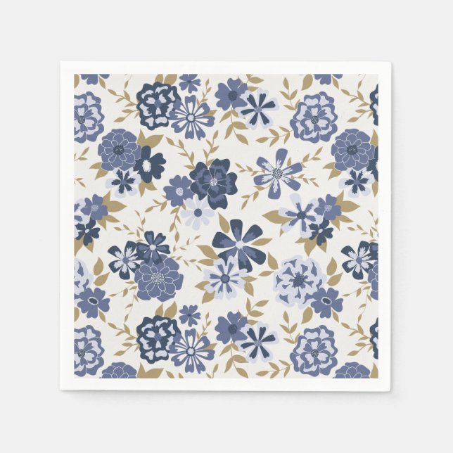 Flowers Blue Vines Botanical Event Napkin (Front)