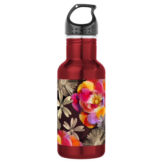 Flowers Boho Floral Bold Pattern - Gold Pink Rose 532 Ml Water Bottle (Front)