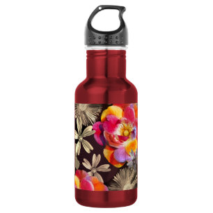 Flowers Boho Floral Bold Pattern - Pink Grey Rose 532 Ml Water Bottle