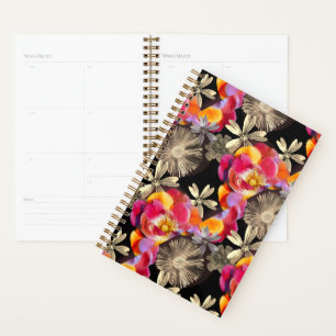 Flowers Boho Floral Bold Pattern - Pink Grey Rose Planner