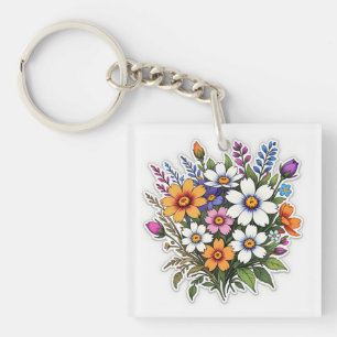 Flowers, Boho Style, Wildflowers Key Ring