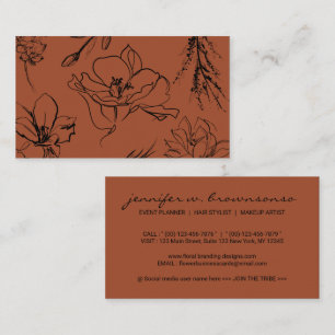 Flowers Botanical Terracotta Black Sketches Business Card