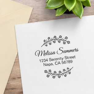 Flowers Botanical Wreath Shaded Address Rubber Stamp