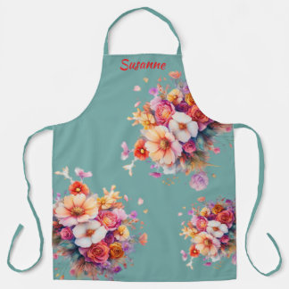 flowers, bouquet aqua, colorful apron
