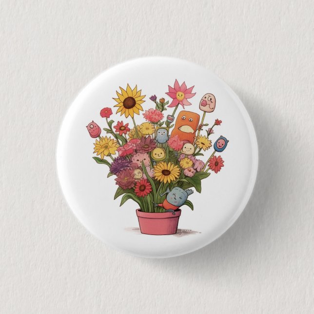 Flowers, bouquet, flower pot 3 cm round badge (Front)