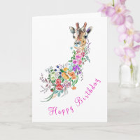 Flowers Bouquet Giraffe Birthday Card