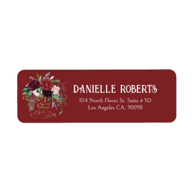 Flowers bouquet gold vintage on red vase label (Front)