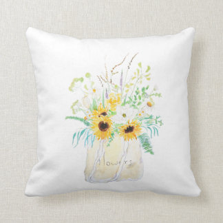 flowers bouquet in a tote watercolor  Throw Pillow