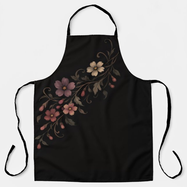 Flowers Bouquet On Black Apron (Front)