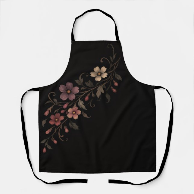 Flowers Bouquet On Black Apron (Front)