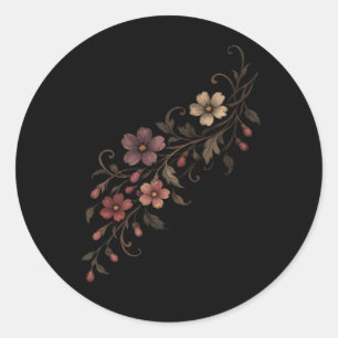 Flowers Bouquet On Black Classic Round Sticker