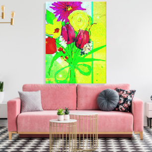 Flowers Bouquet Tied with Ribbon Elegant Art Canvas Print
