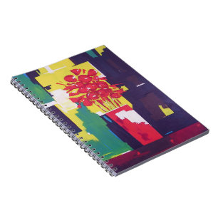 Flowers Bouquet Vase Painting Abstract Background Notebook