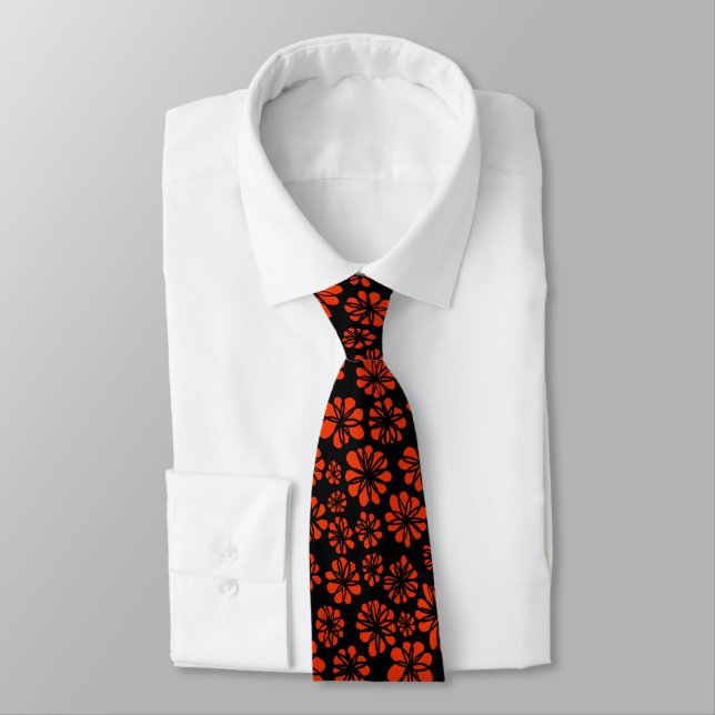 Flowers - Brick Red on Black Tie (Tied)