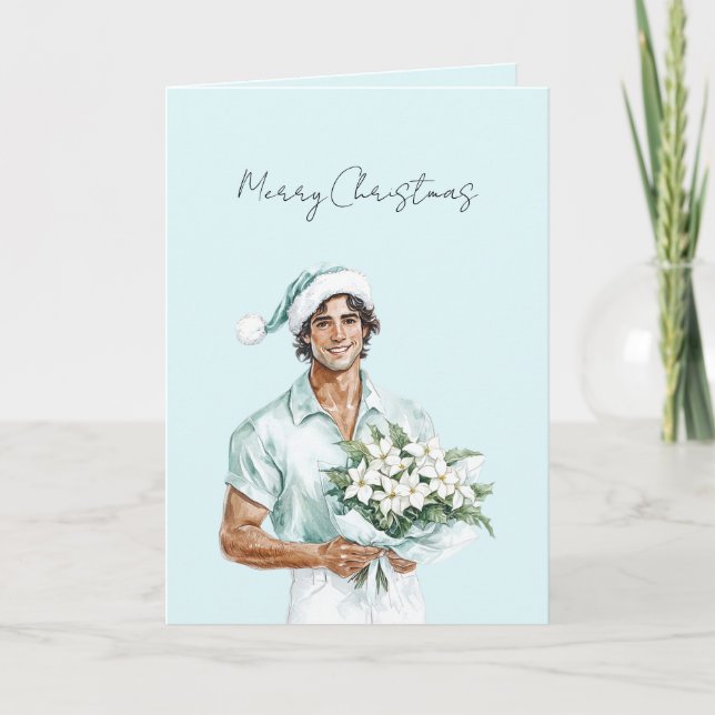 Flowers Brown Hair Man Christmas   Card (Front)