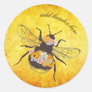Flowers & Bumble Bee Round Sticker