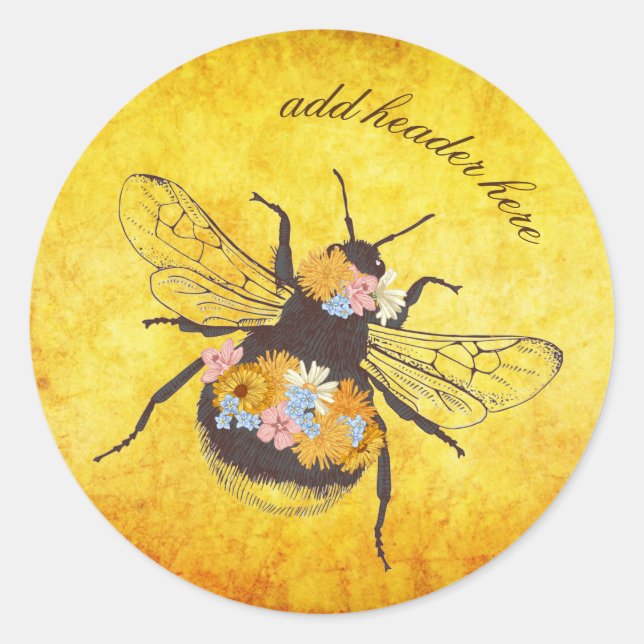 Flowers & Bumble Bee Round Sticker (Front)