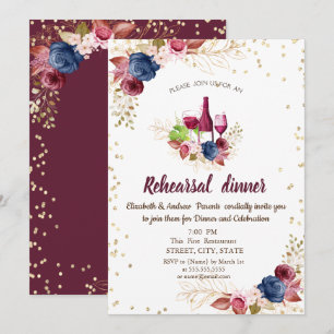  Flowers Burgundy Rehearsal Dinner Invitation