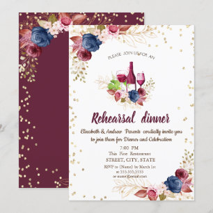  Flowers Burgundy Rehearsal Dinner Invitation