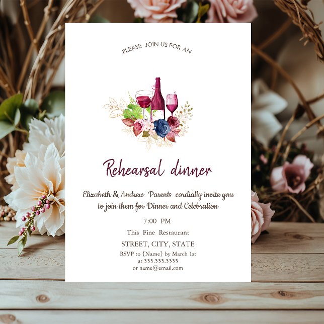  Flowers Burgundy Wine Tasting Rehearsal Dinner Invitation (Creator Uploaded)