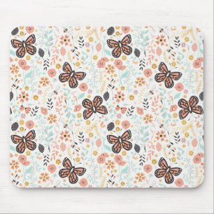 Flowers Butterflies And Bees Mouse Mat