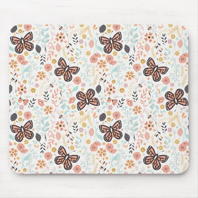 Flowers Butterflies And Bees Mouse Mat (Front)