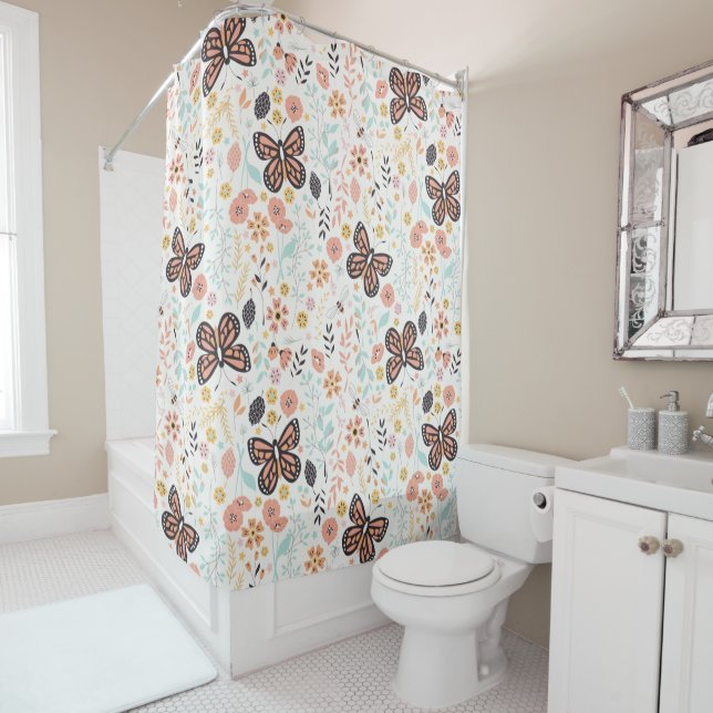Flowers Butterflies And Bees Shower Curtain (In Situ)