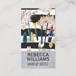 Flowers Butterflies and Stripes   Makeup Set Business Card