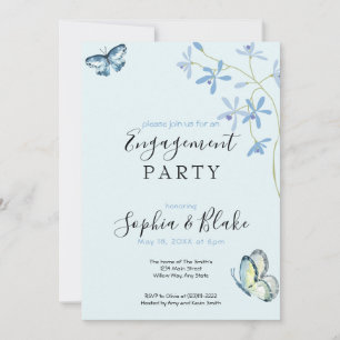 Flowers & Butterflies   Blue Engagement Party Invitation