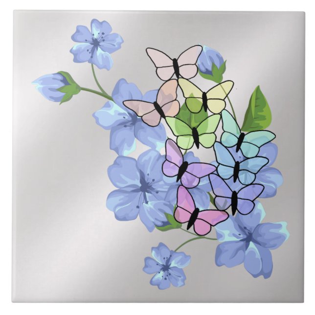 Flowers & Butterflies Ceramic Tile (Front)