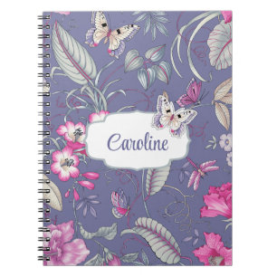 Flowers & Butterflies Custom Name Gift Notebooks