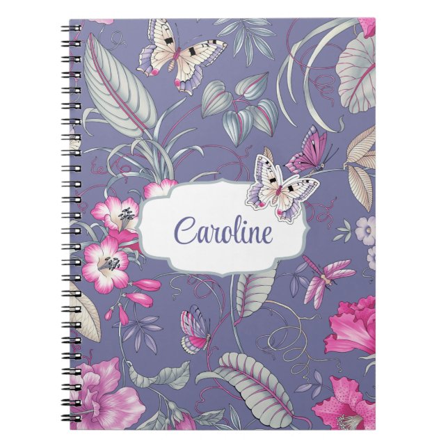 Flowers & Butterflies Custom Name Gift Notebooks (Front)