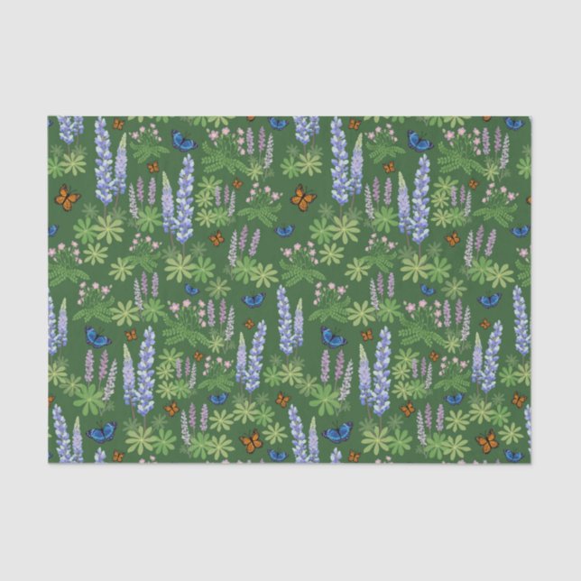 Flowers & butterflies decoupage tissue paper lupin (Front)