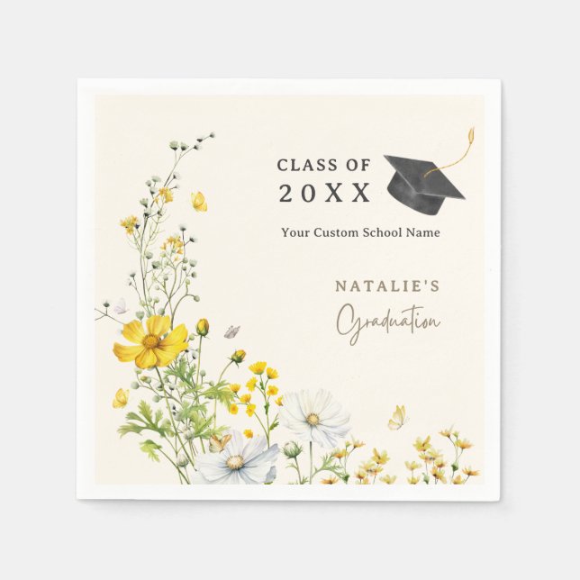 Flowers Butterflies Graduation Party Paper Napkin (Front)