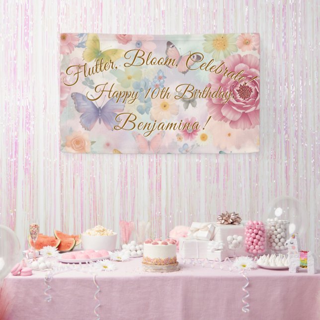 Flowers & Butterflies Pastel Garden Collage  Banner (Party)