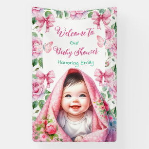 Flowers & Butterflies Pink Baby Shower Welcome Banner