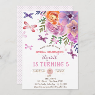 Flowers Butterflies Polka Dots Birthday Invitation