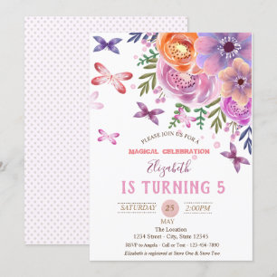 Flowers Butterflies Polka Dots Birthday Invitation