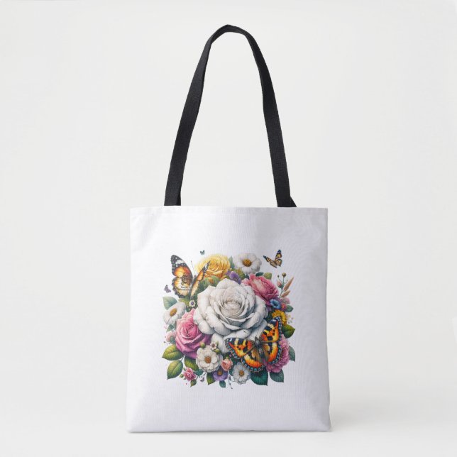 FLOWERS & BUTTERFLIES  TOTE BAG (Front)