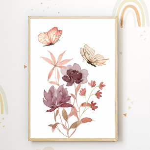 Flowers Butterfly Nursery Poster Kids Room Decor