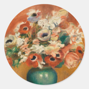 Flowers by August Renoir, Art Classic Round Sticker