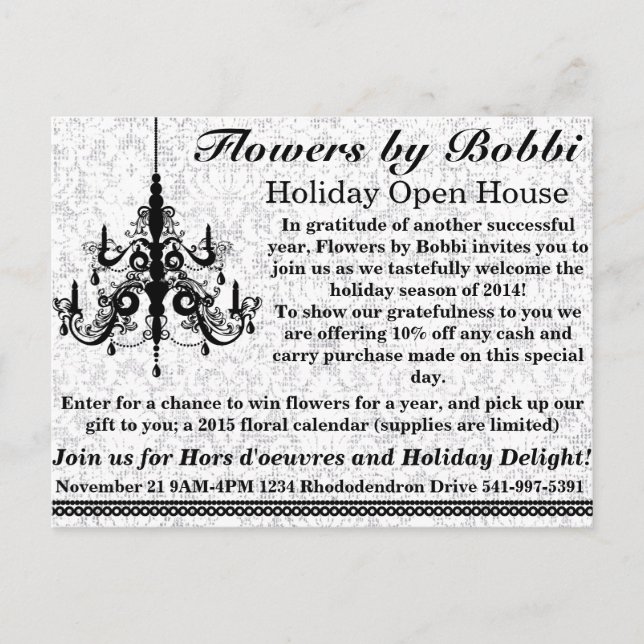 Flowers by Bobbi Holiday Open House 2014 Invitation Postcard (Front)