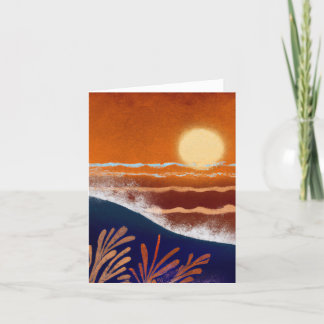 Flowers By Ocean Midcentury Modern Painting Thank  You Card