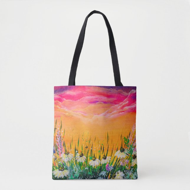 Flowers by the beach printed tote bag (Front)